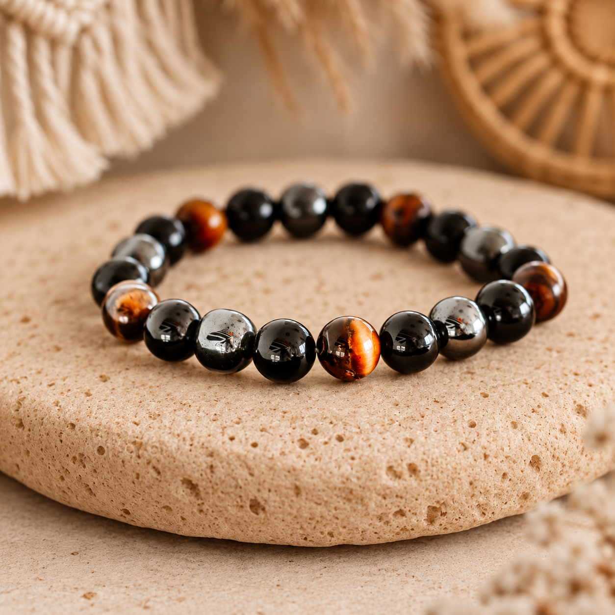 Tiger's Eye Hematite Obsidian Triple Protection Bracelet