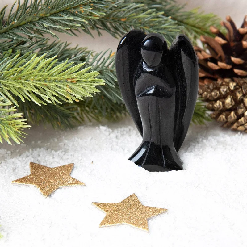 Obsidian Stone Angel Peaceful Guardian