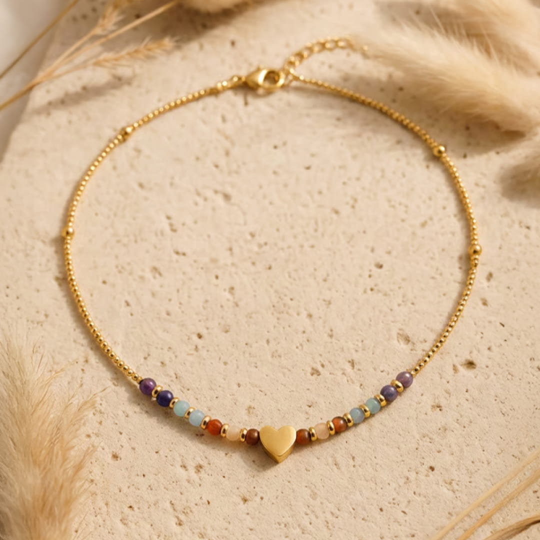 Path of the Heart 7 Chakras Necklace with golden heart - KARMAKIND