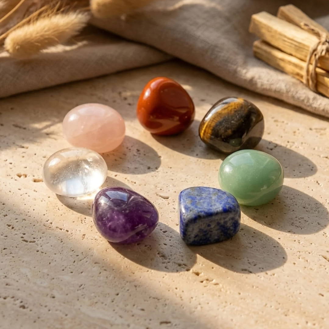 Collection of 7 polished chakra stones - KARMAKIND