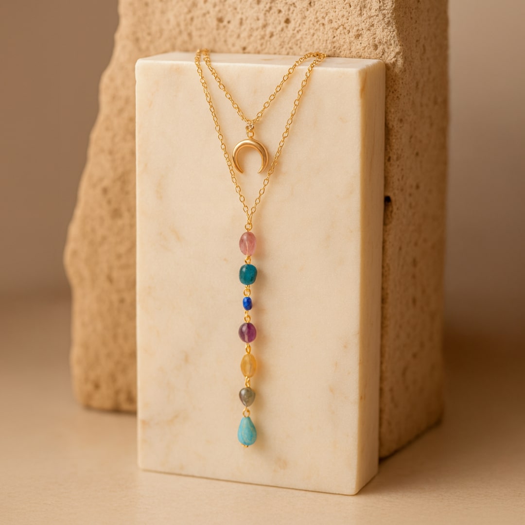 Cascade of stones on the lower layer of the 7 Chakras necklace - KARMAKIND