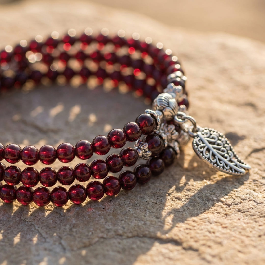 The bracelet features a delicate carved leaf charm