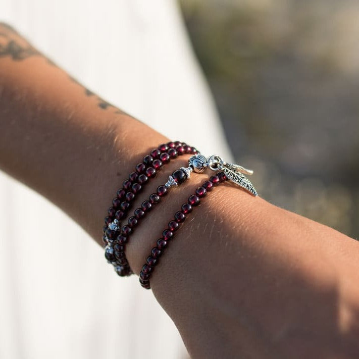 The multi-wrap design of the Garnet bracelet