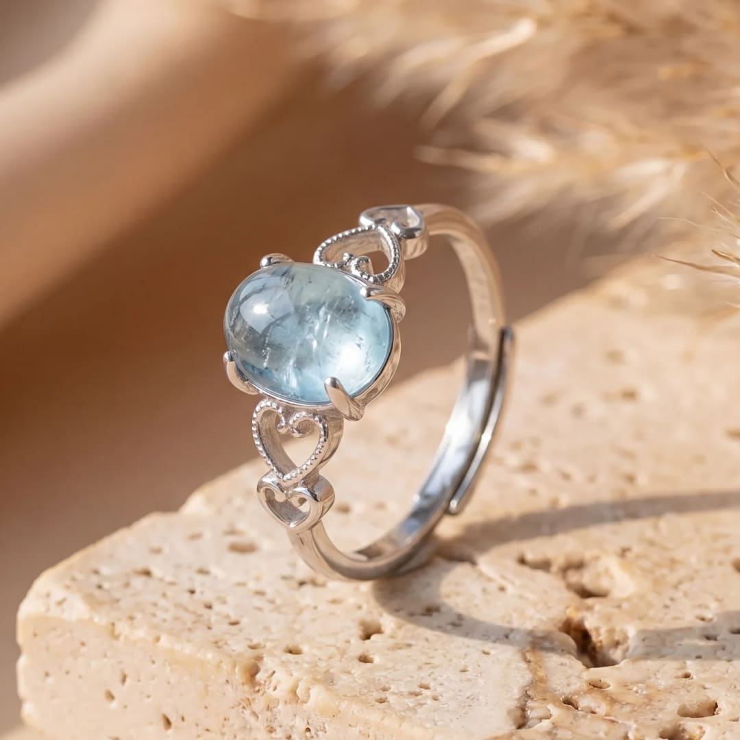 Adjustable Aquamarine Sea Crystal Ring - KARMAKIND