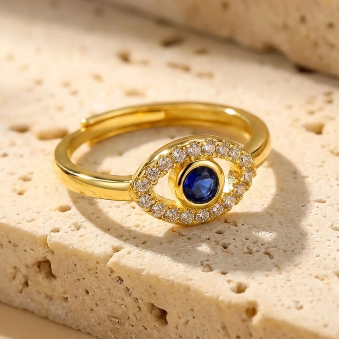 Adjustable Blue Eye Ring with sparkling stones - KARMAKIND