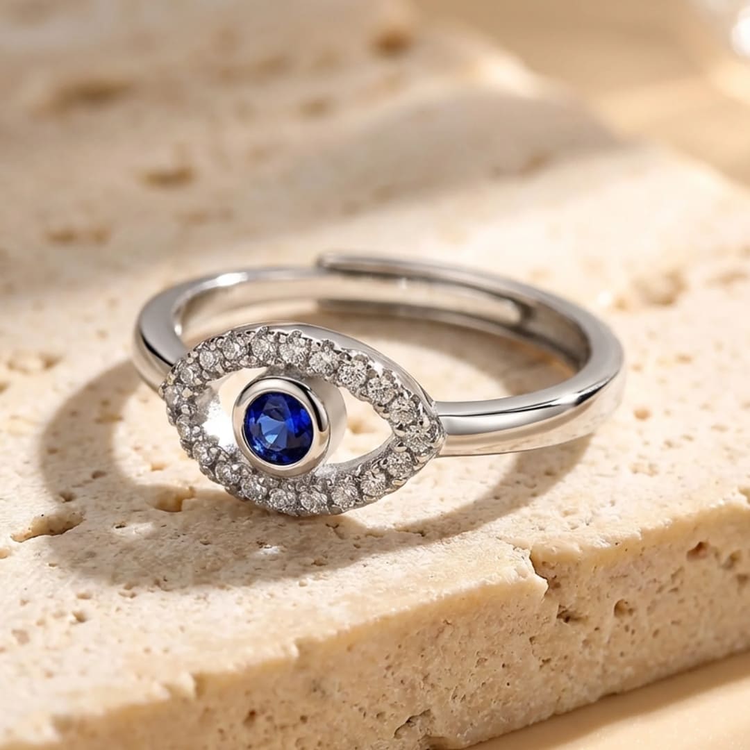 Side view of the Adjustable Blue Eye Ring - KARMAKIND