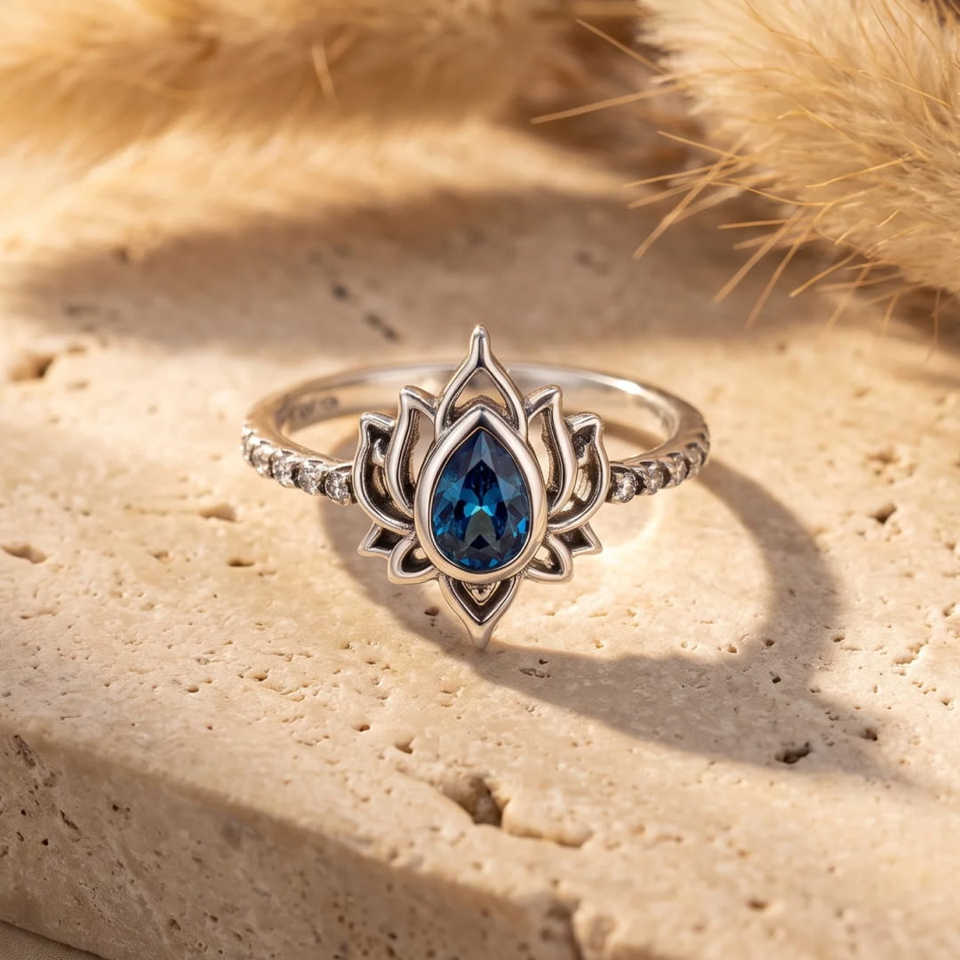 Adjustable Blue Lotus Flower Ring - KARMAKIND