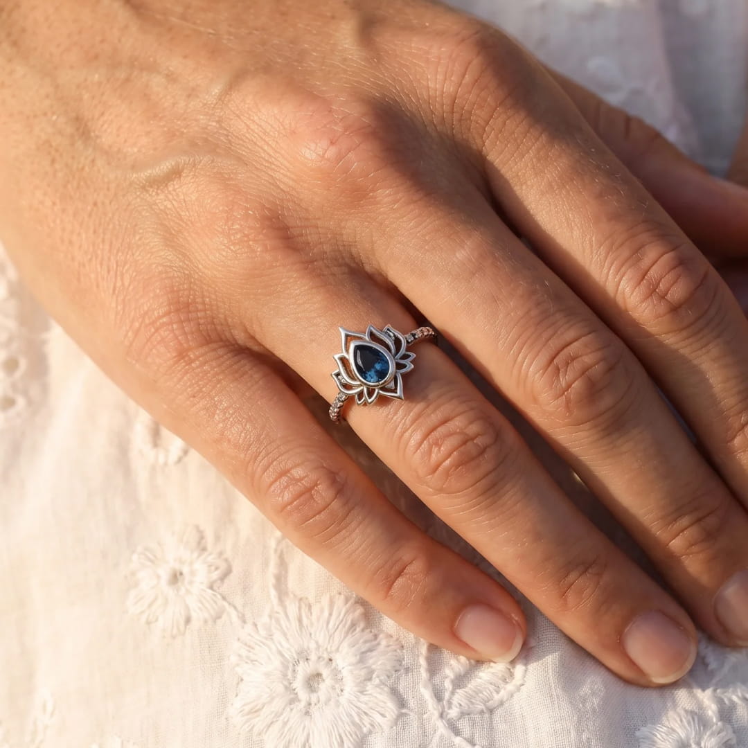 The ring worn on a finger, showing its elegant design - KARMAKIND