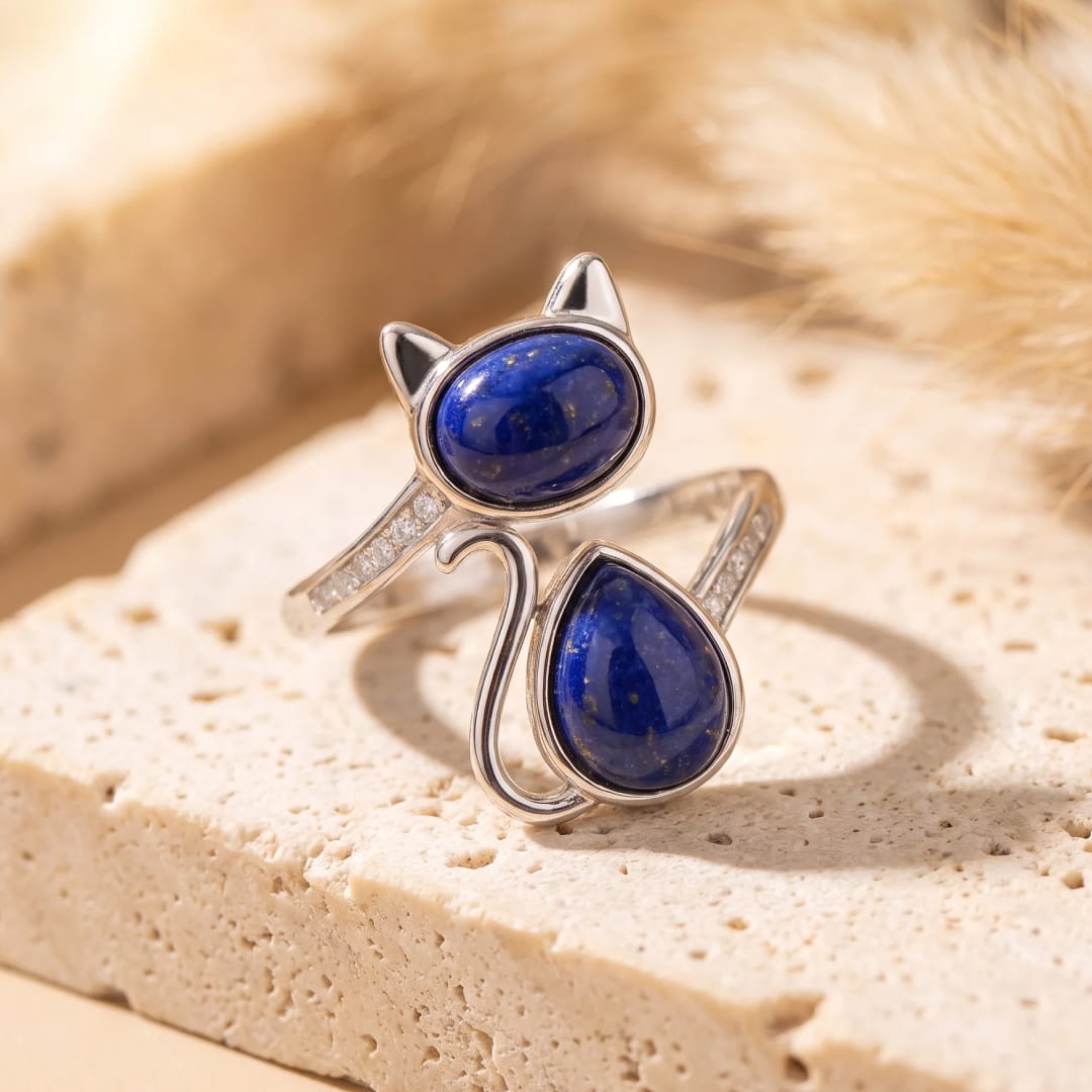 Adjustable Cat Ring in Lapis Lazuli - KARMAKIND