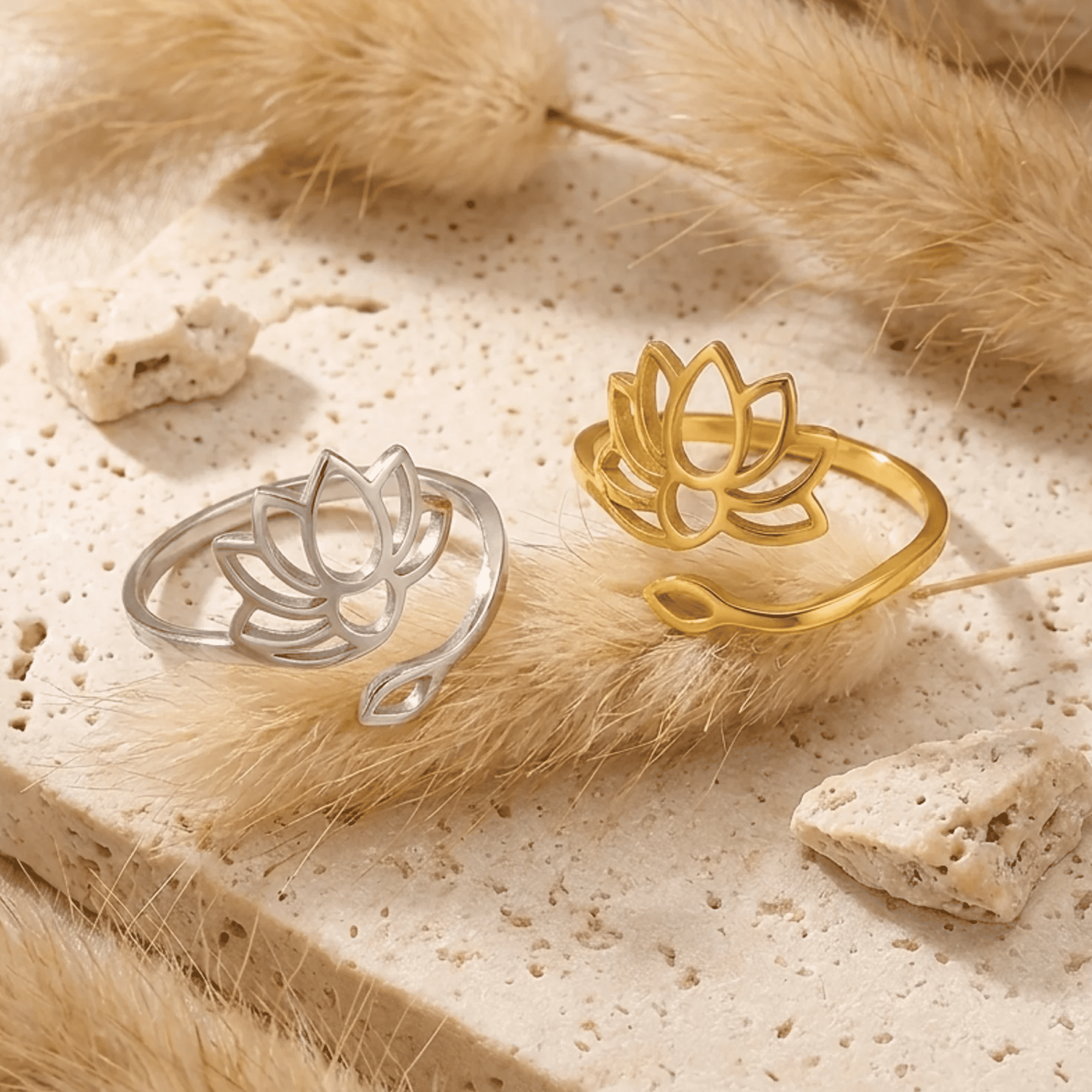 The adjustable band of the lotus ring - KARMAKIND