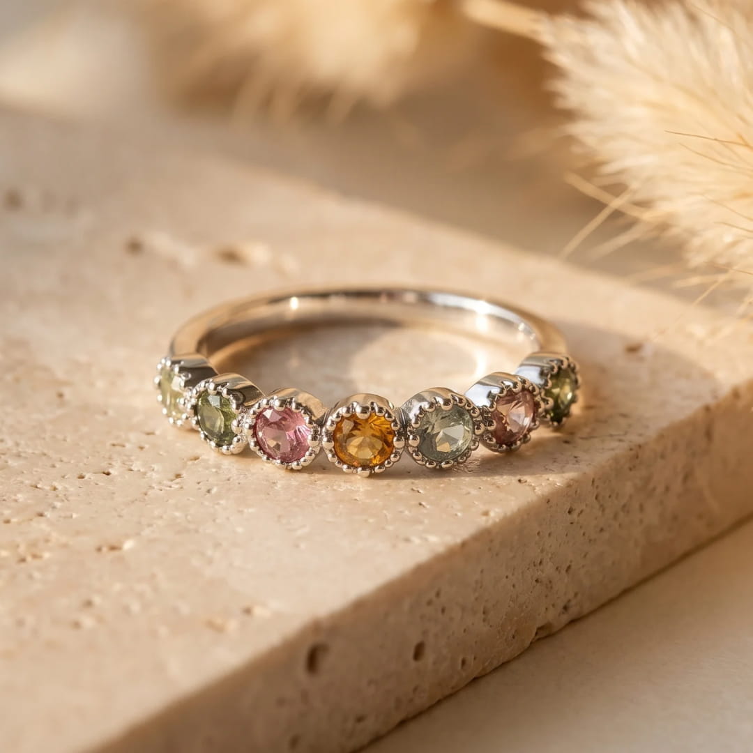 Adjustable "Mangala" Multicolor Tourmaline Ring - KARMAKIND