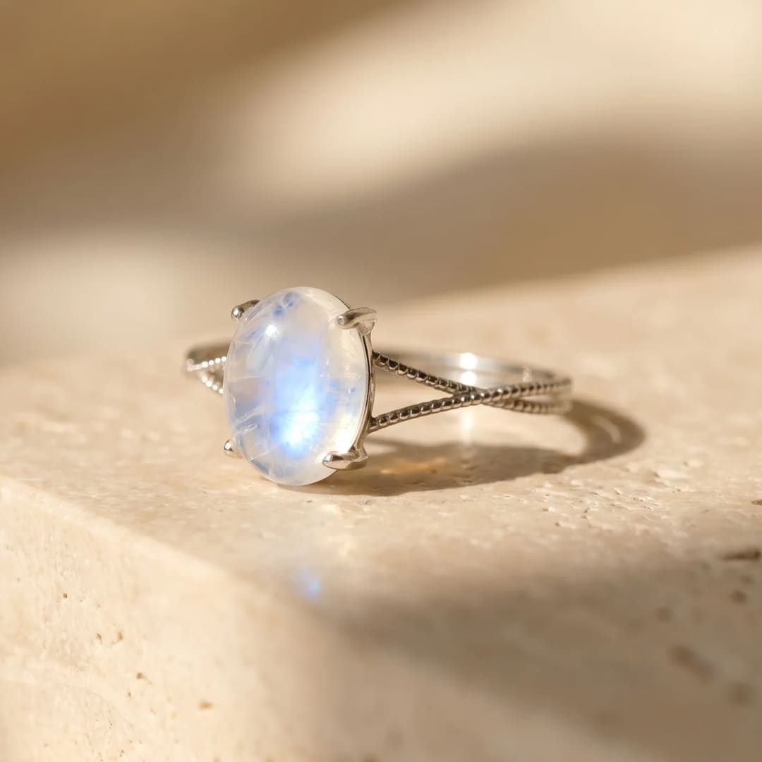 Adjustable Moonstone Ring with milky glow - KARMAKIND