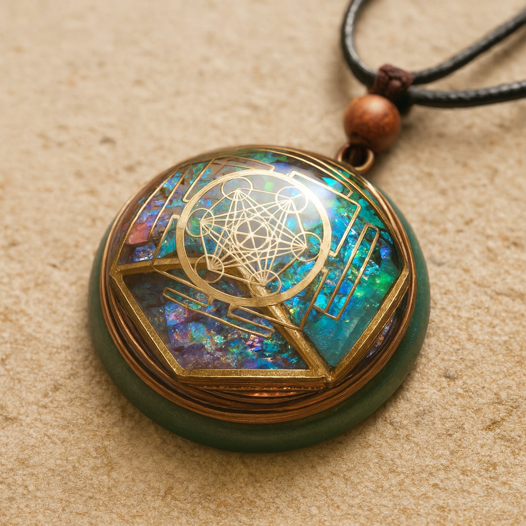 Orgonite pendant reflecting light