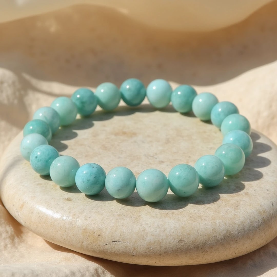Amazonite 'New Shore' Bracelet with calming blue-green beads - KARMAKIND