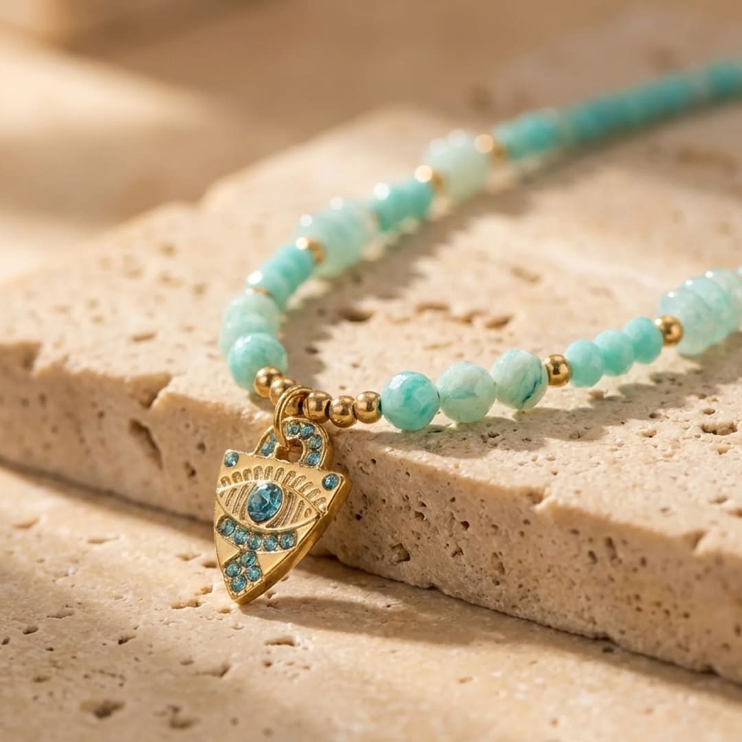 Amazonite Protective Eye Necklace for Serenity