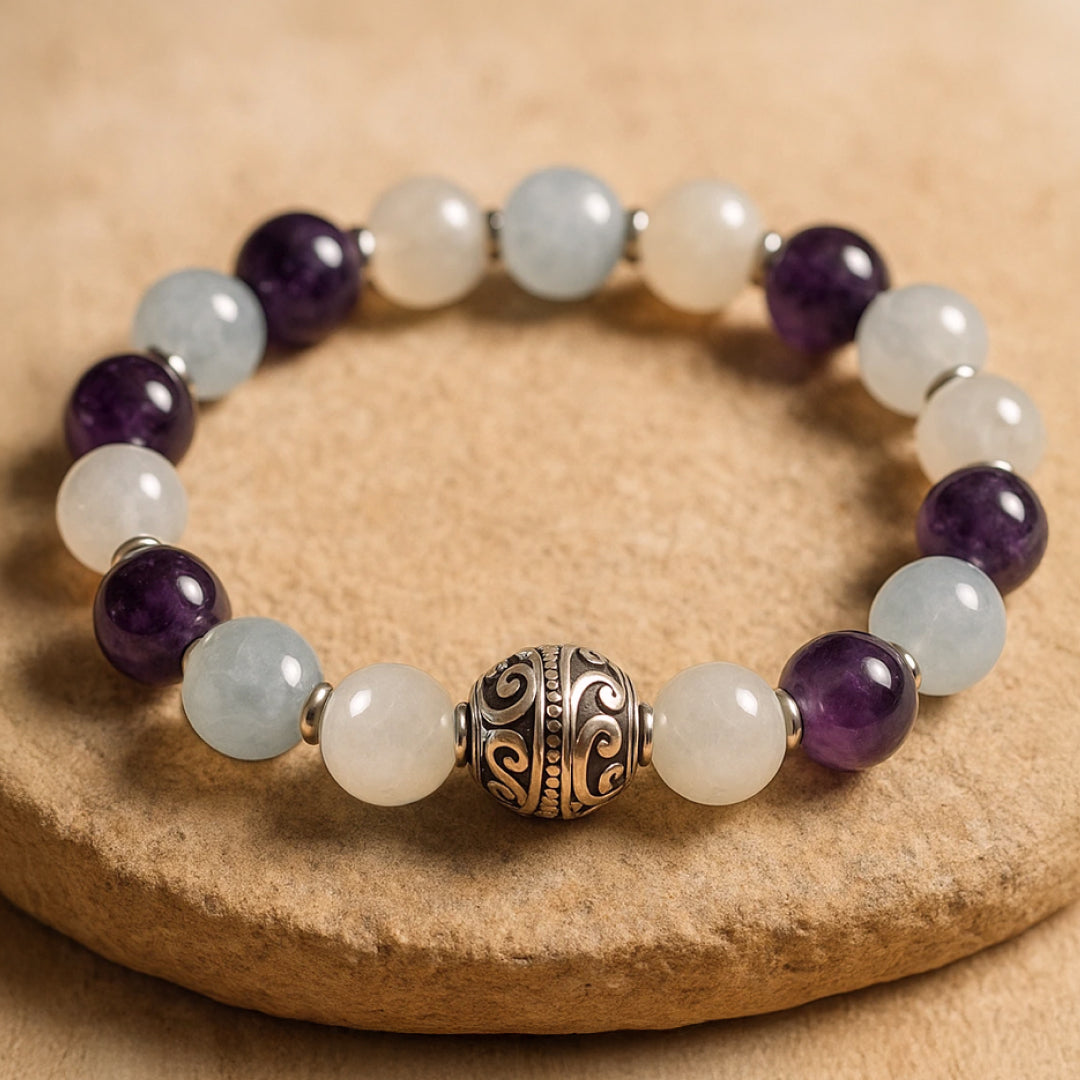Amethyst, Aquamarine, and Moonstone bracelet - KARMAKIND