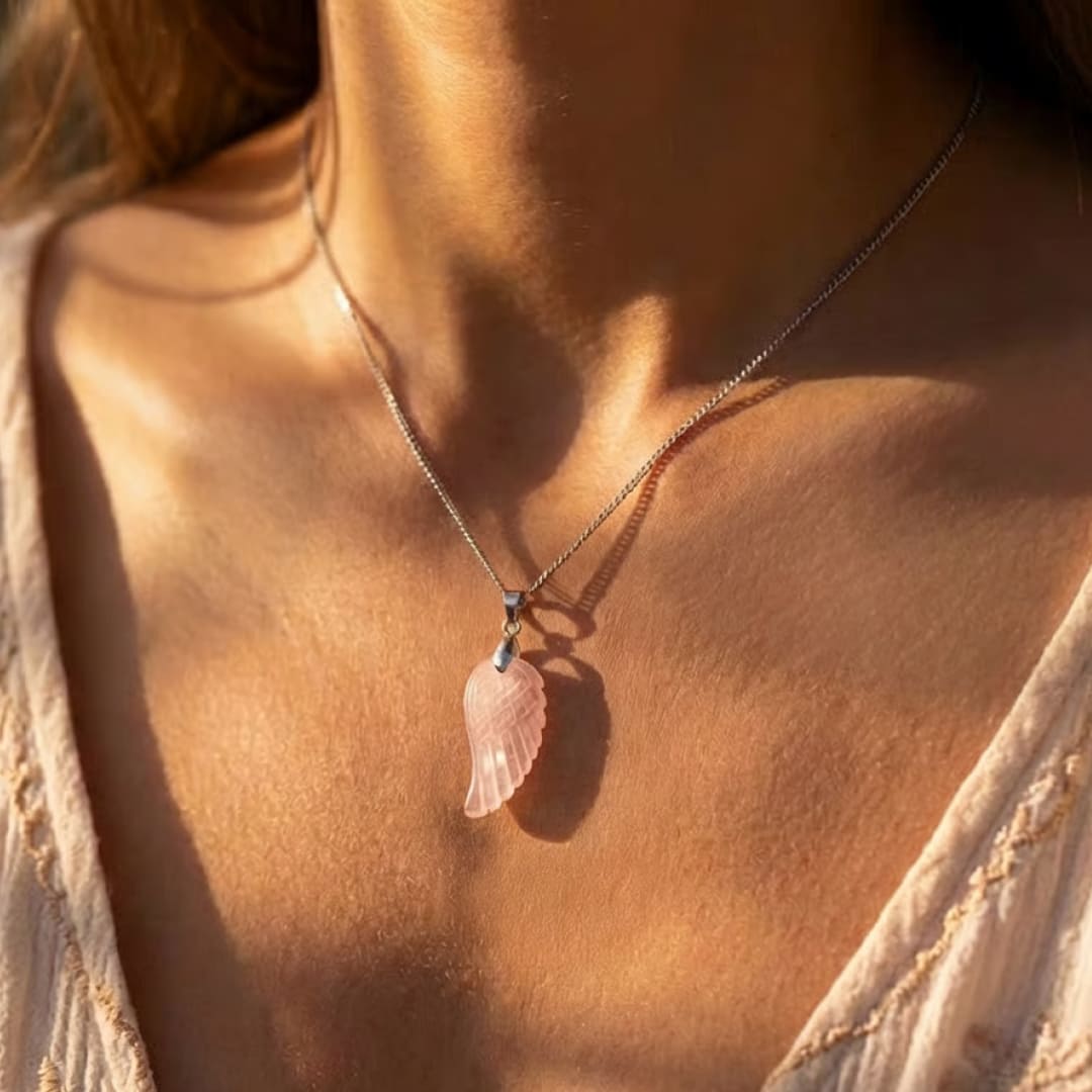 Close-up of the Angel Wing pendant in detail, KARMAKIND
