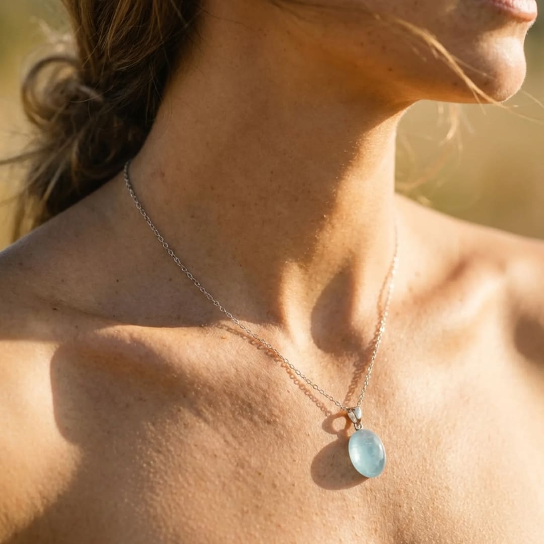 Aquamarine pendant on a delicate chain
