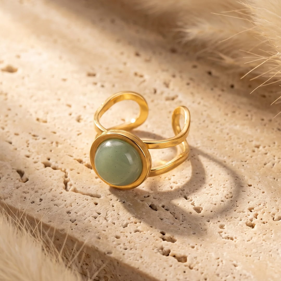 The Arya Ring on a finger, showing adjustability - KARMAKIND