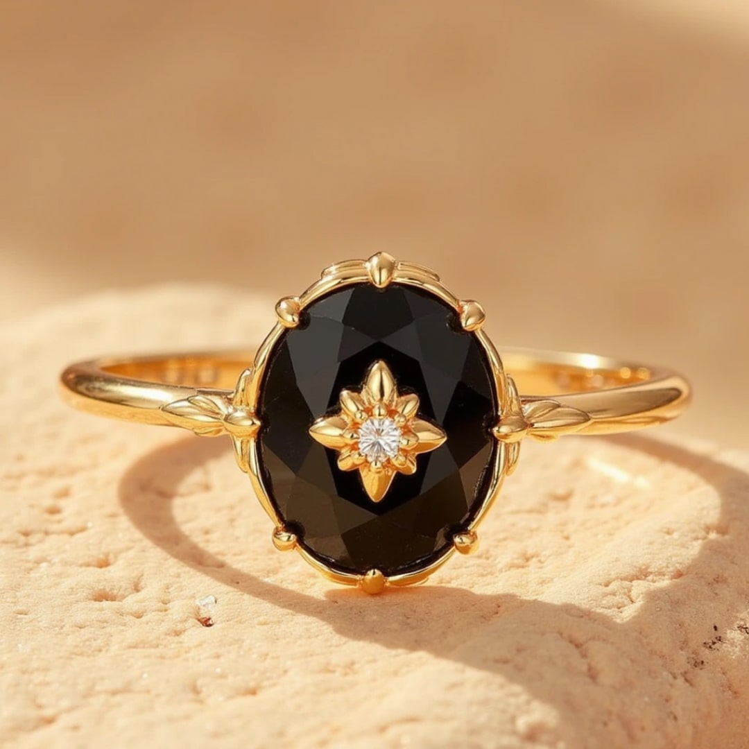 Adjustable "Nocturnal Charm" Black Agate Ring - KARMAKIND