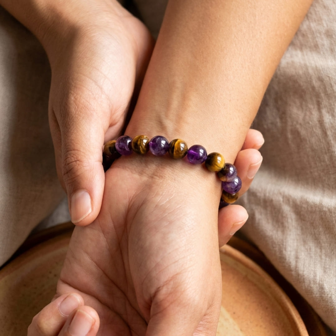 Close-up of amethyst stone in the bracelet - KARMAKIND