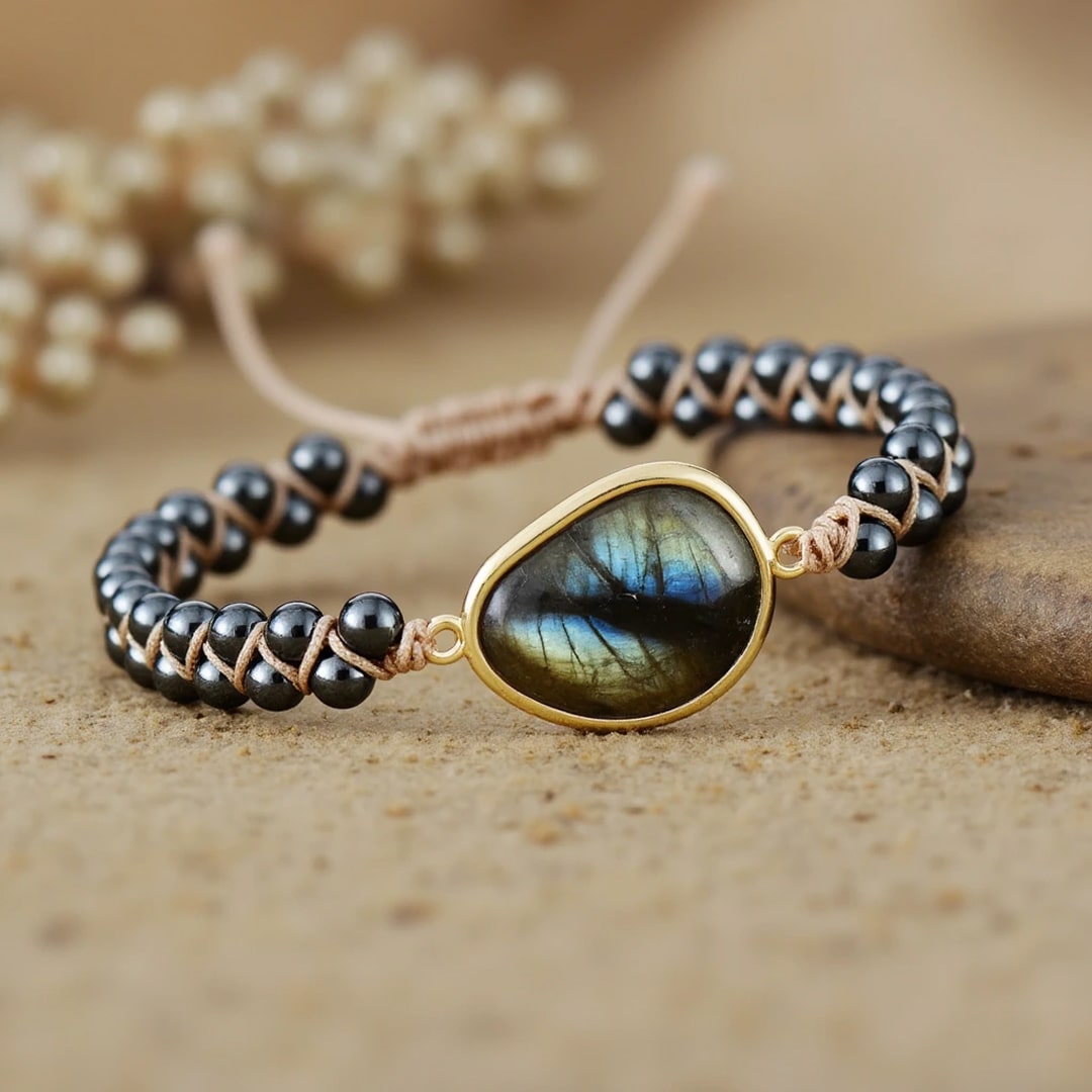 Celestial Eye Bracelet with Labradorite and Hematite - KARMAKIND