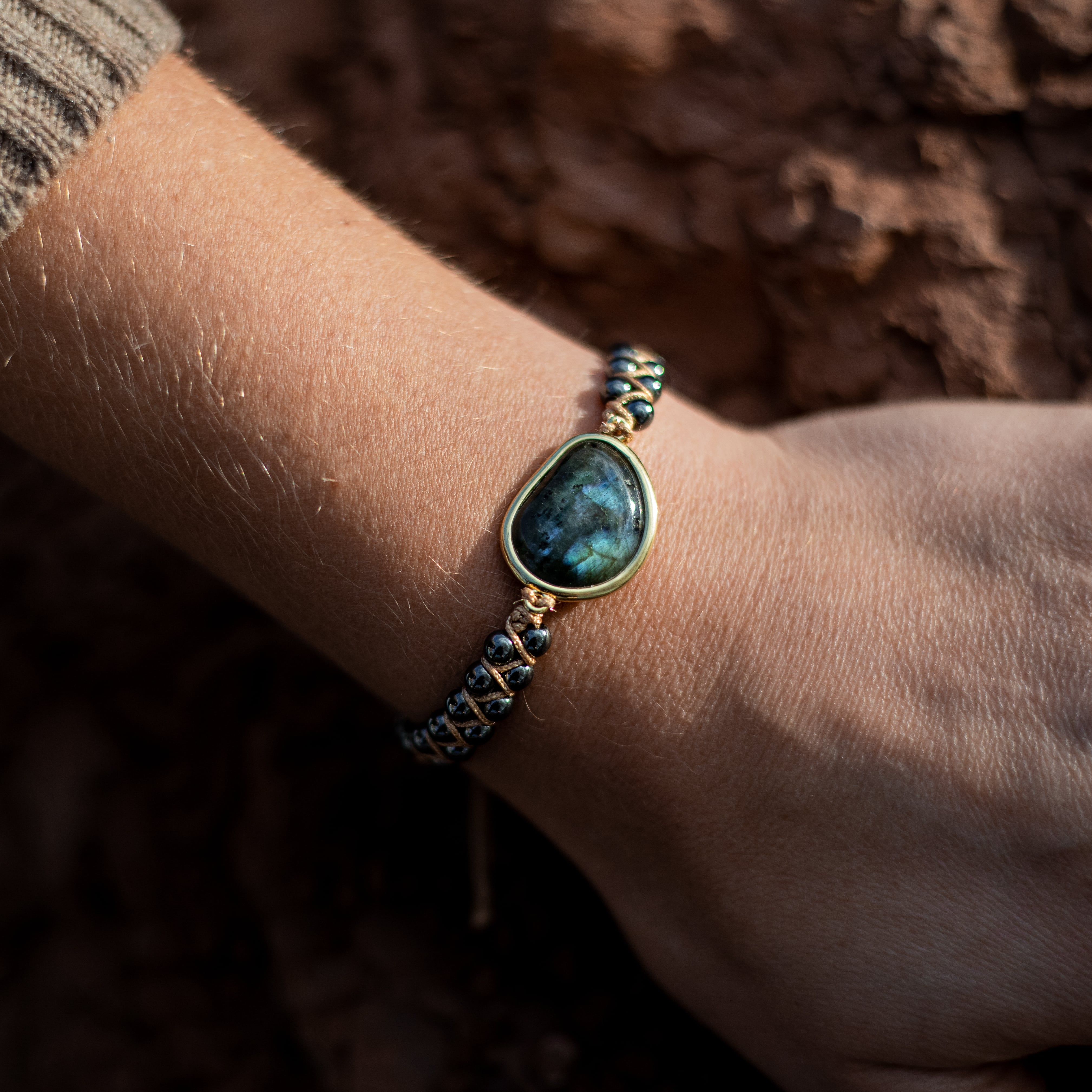 Close-up of labradorite stone on the bracelet - KARMAKIND