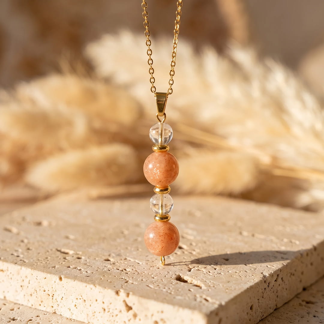 Clear Dawn Pendant in Sunstone & Rock Crystal - KARMAKIND
