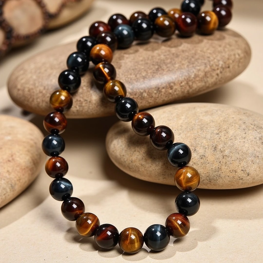 Man wearing the Multi-Eye Gemstone Necklace - KARMAKIND