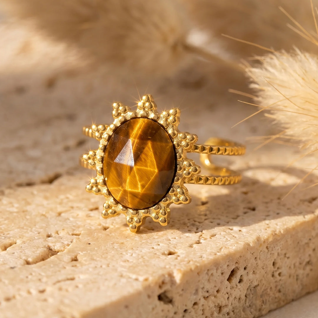 Tiger's Eye 'Flower' Ring - KARMAKIND
