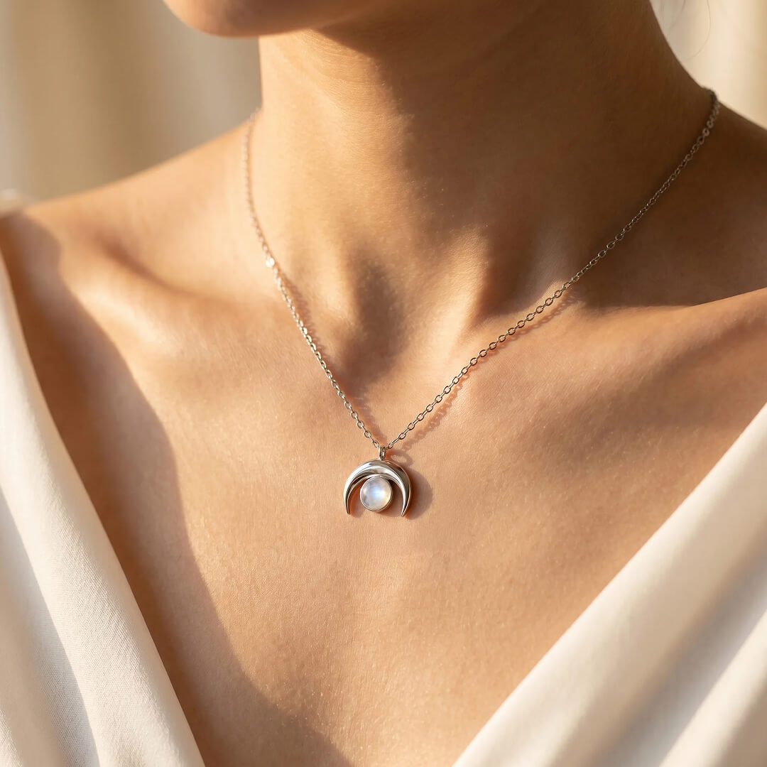 The necklace displayed against a dark, starry background - KARMAKIND