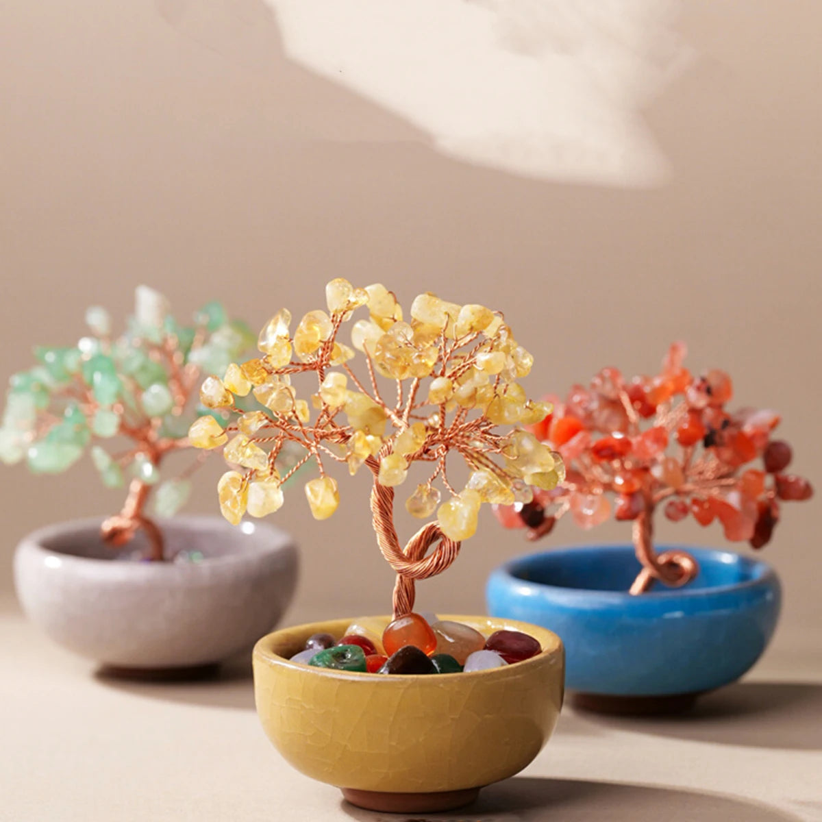 Decorative tree with natural stone chips on a shelf - KARMAKIND