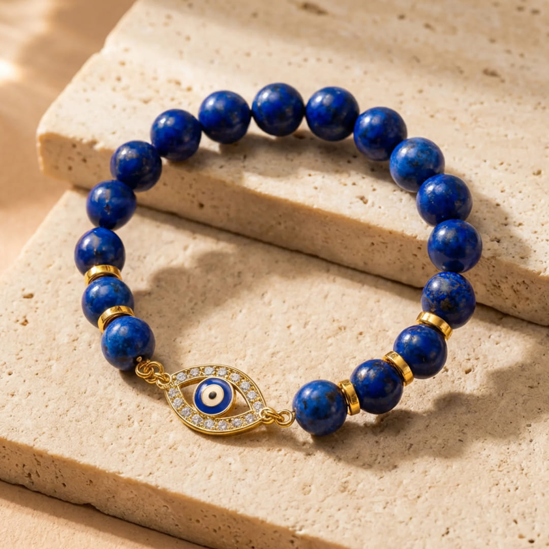 "Gaze of Truth" Bracelet in Lapis Lazuli on a wrist