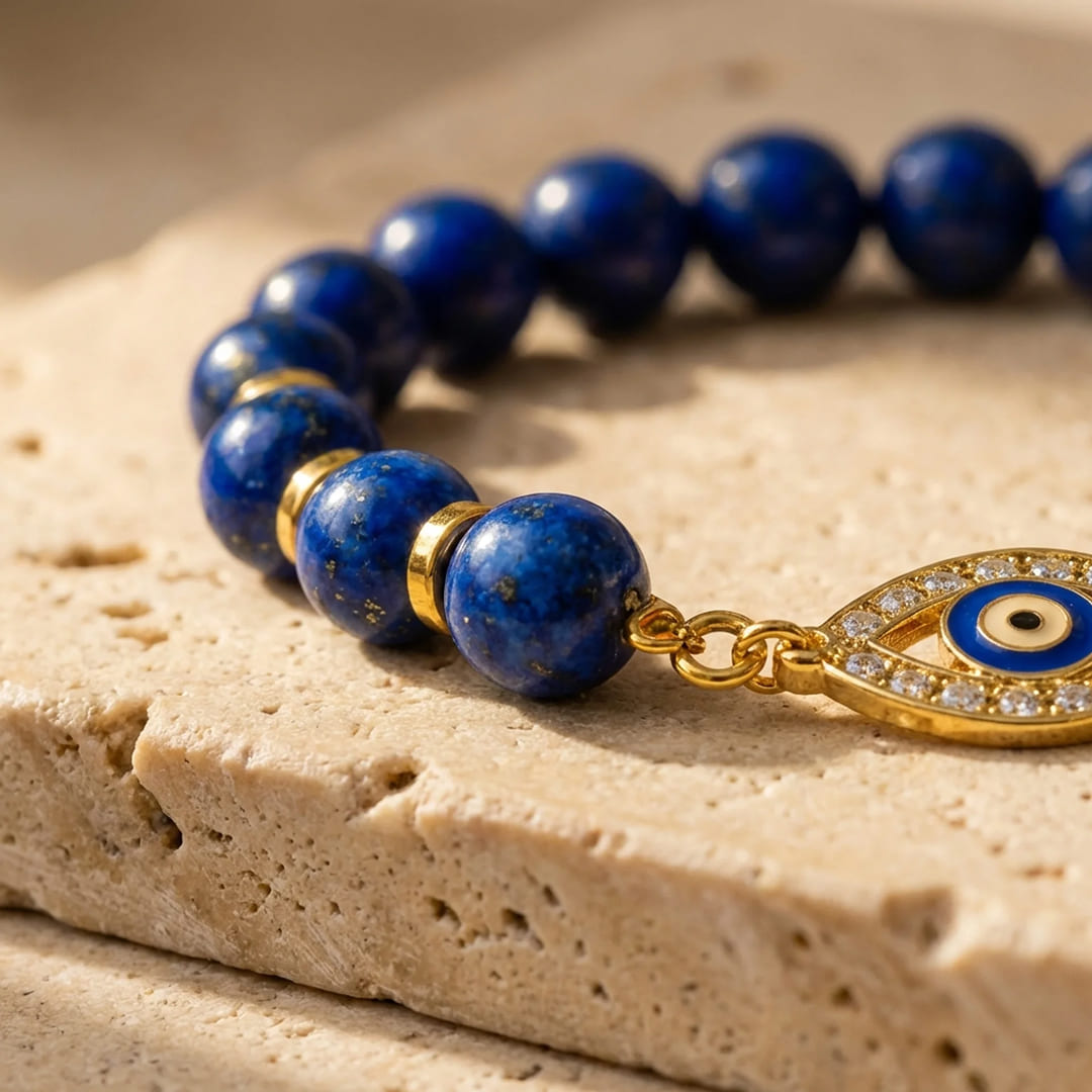 Lapis lazuli beads on the "Gaze of Truth" Bracelet
