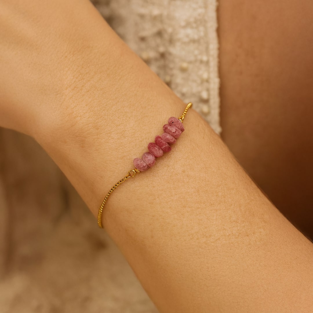 Bracelet styled on a wrist showing its delicate design - KARMAKIND