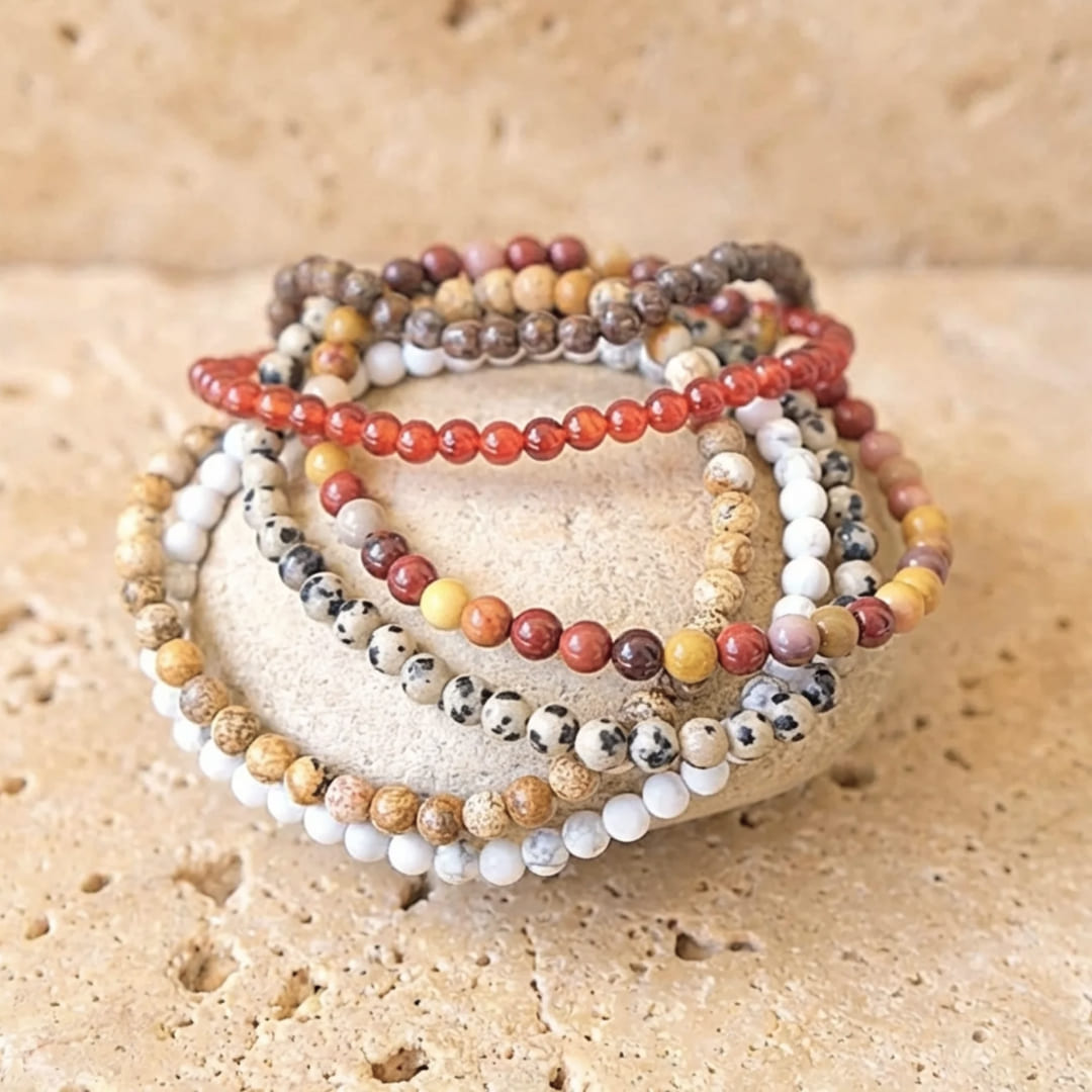 Thin 4mm Natural Stone Bead Bracelet with Agate and Moss Agate - KARMAKIND