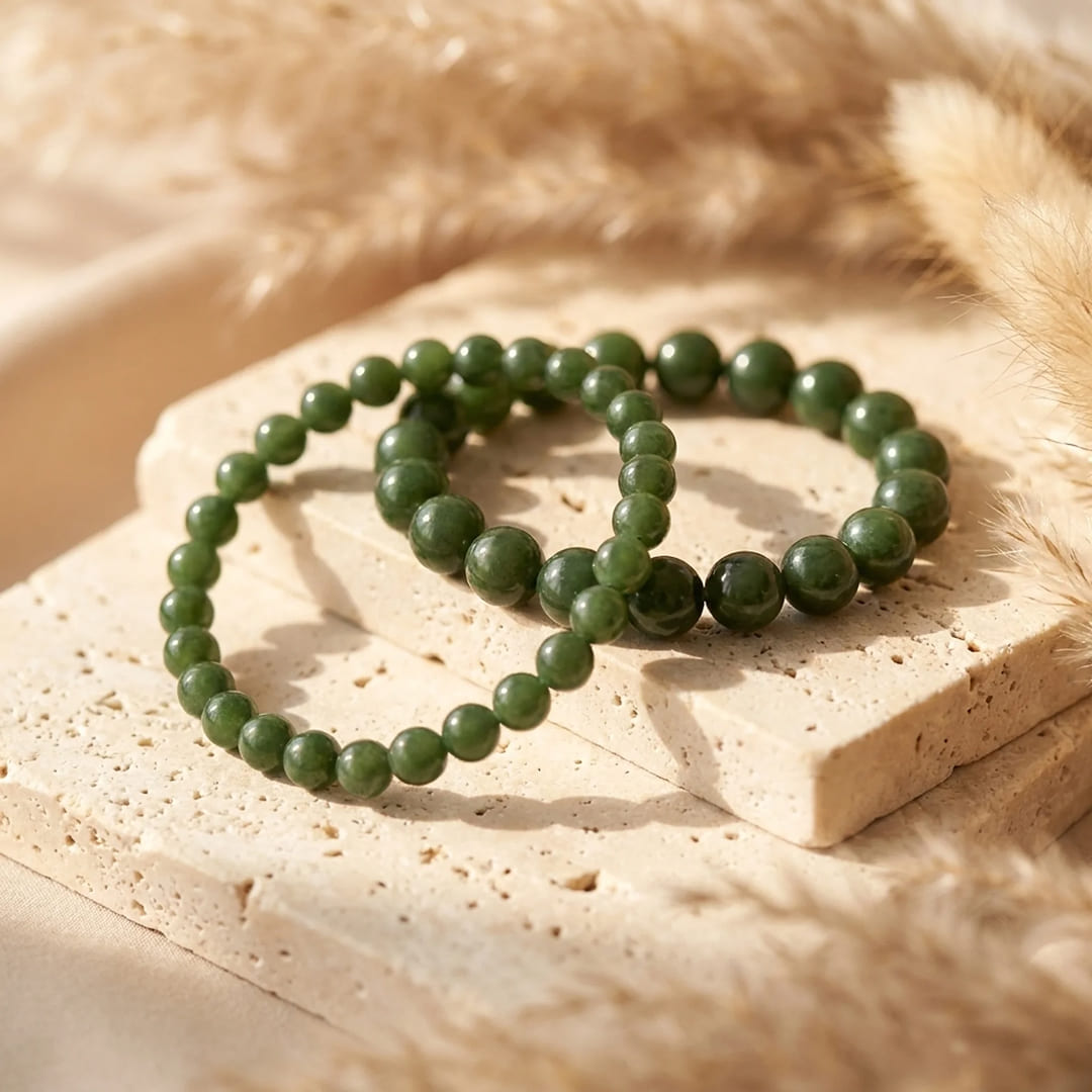Detail of the Dhara Nephrite Jade Bracelet - KARMAKIND