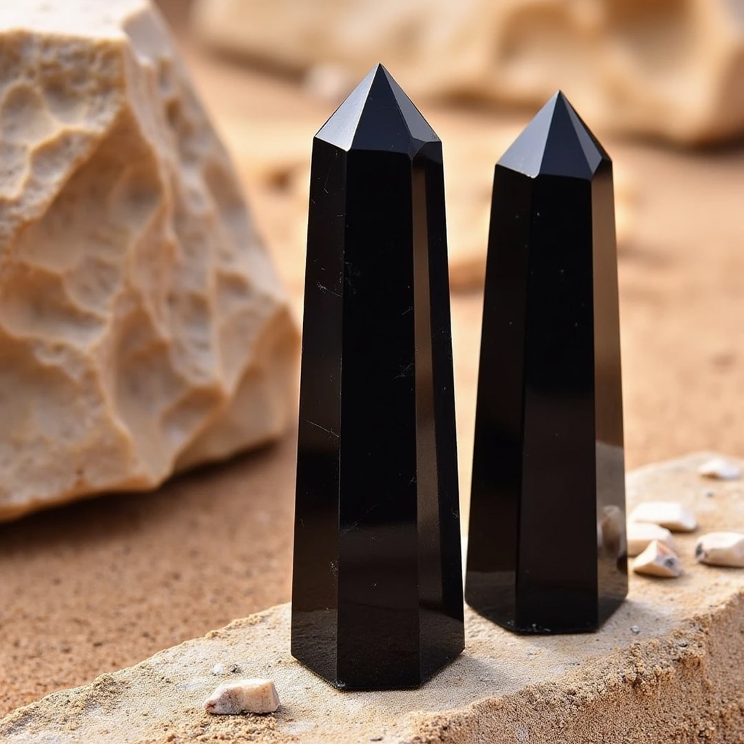 Close-up of Black Obsidian Protection Point - KARMAKIND