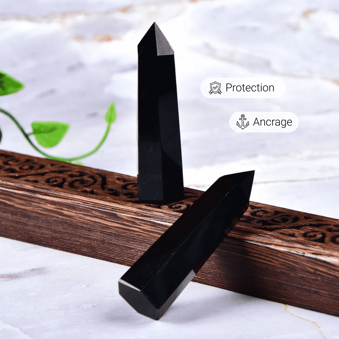 Black Obsidian Protection Point on a surface - KARMAKIND