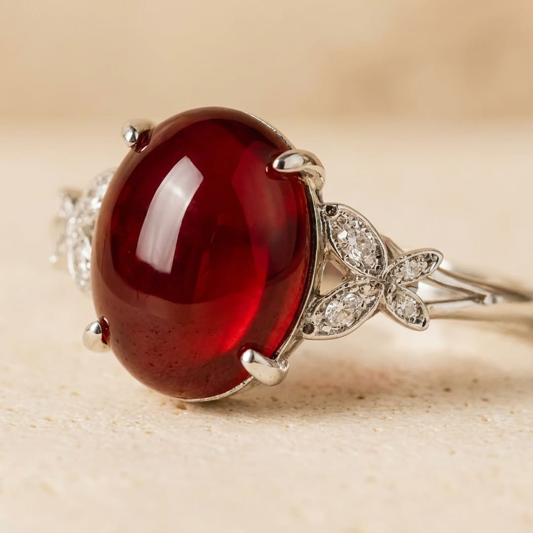 Garnet gemstone on the adjustable ring - KARMAKIND
