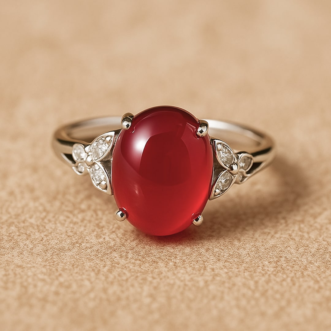 Lifestyle shot of the adjustable Garnet ring - KARMAKIND