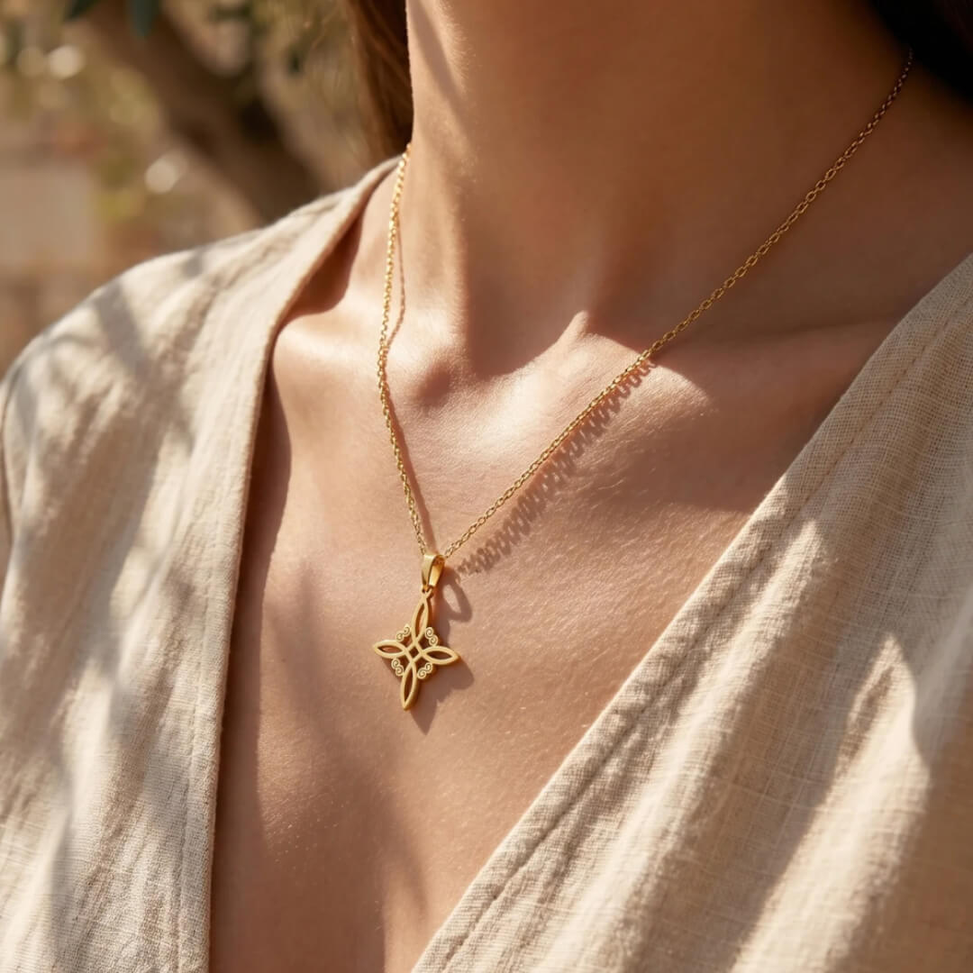 Gold variant of the Witch's Knot necklace - KARMAKIND