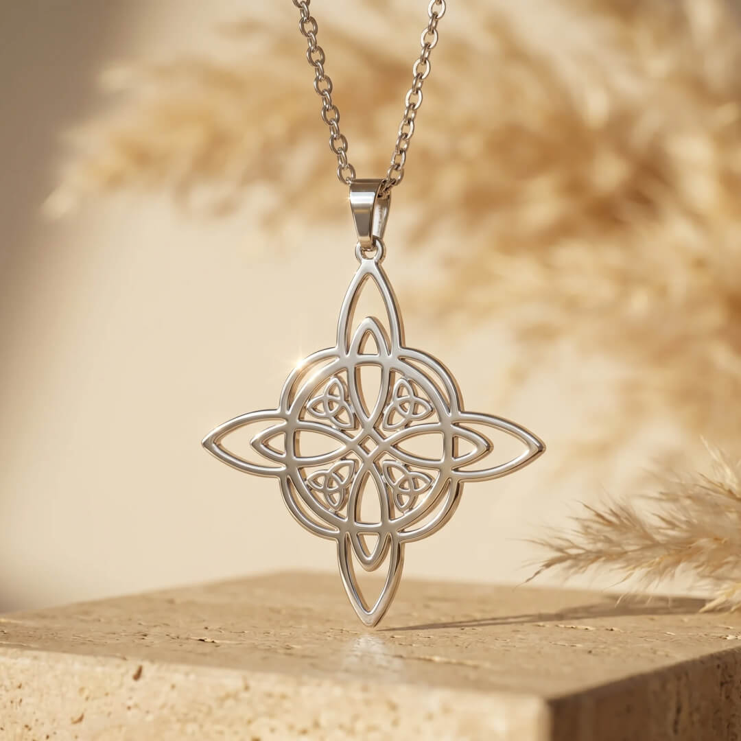 Close-up of the Witch's Knot detail on the pendant - KARMAKIND