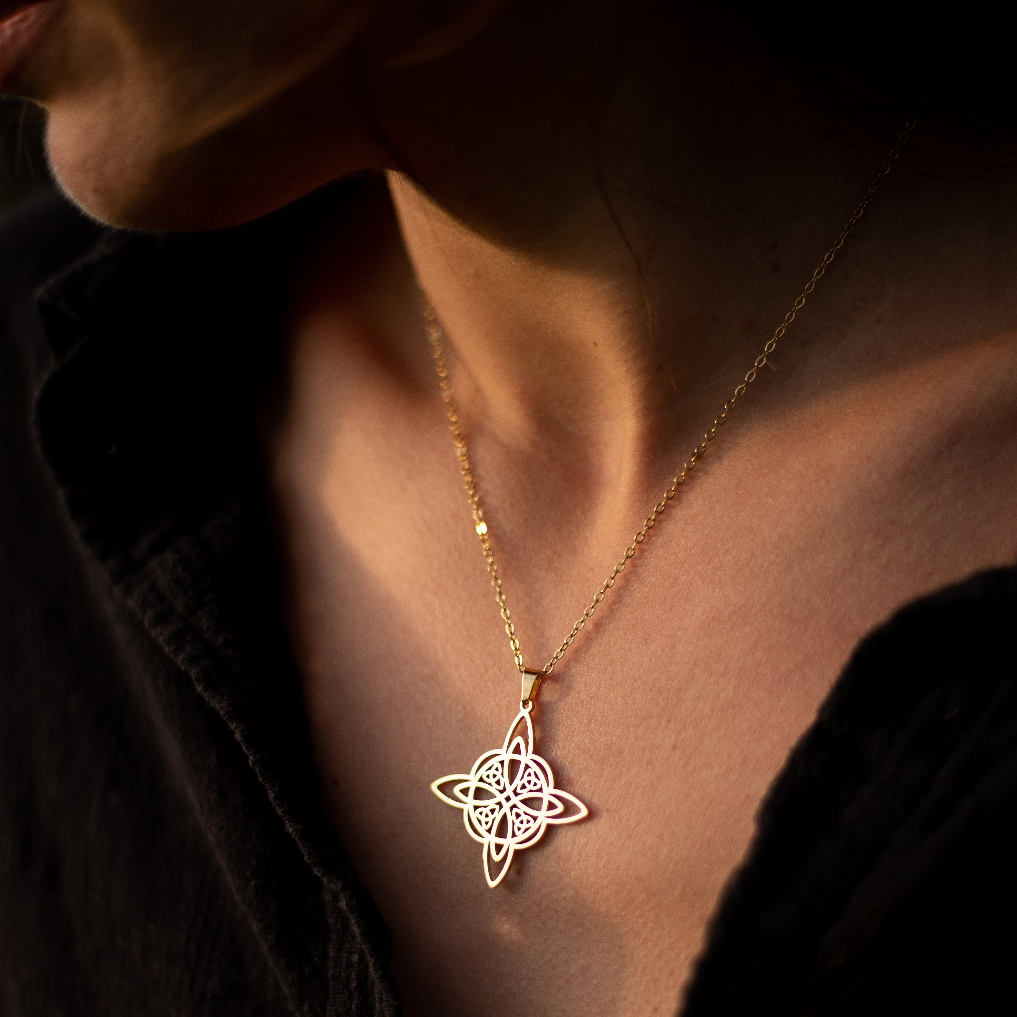 Woman wearing the "Eternal Protection" Pendant - KARMAKIND