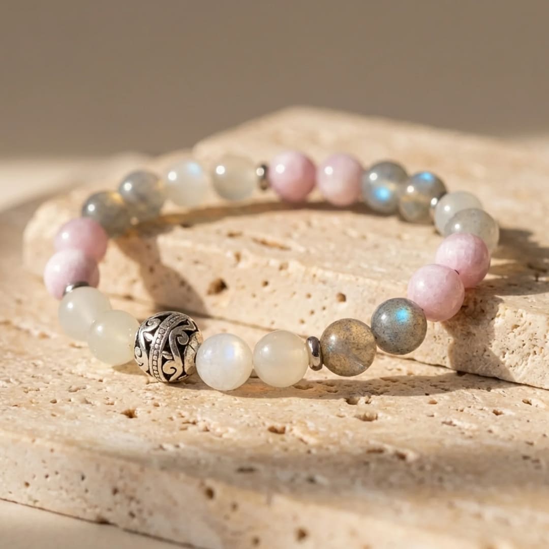 Feminine Softness Bracelet in Labradorite, Moonstone & Kunzite - KARMAKIND