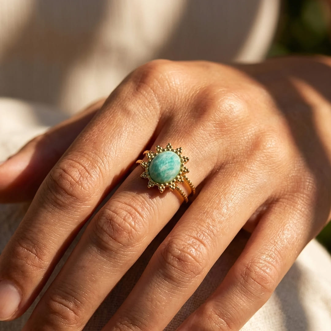 Ring on finger with floral detail - KARMAKIND