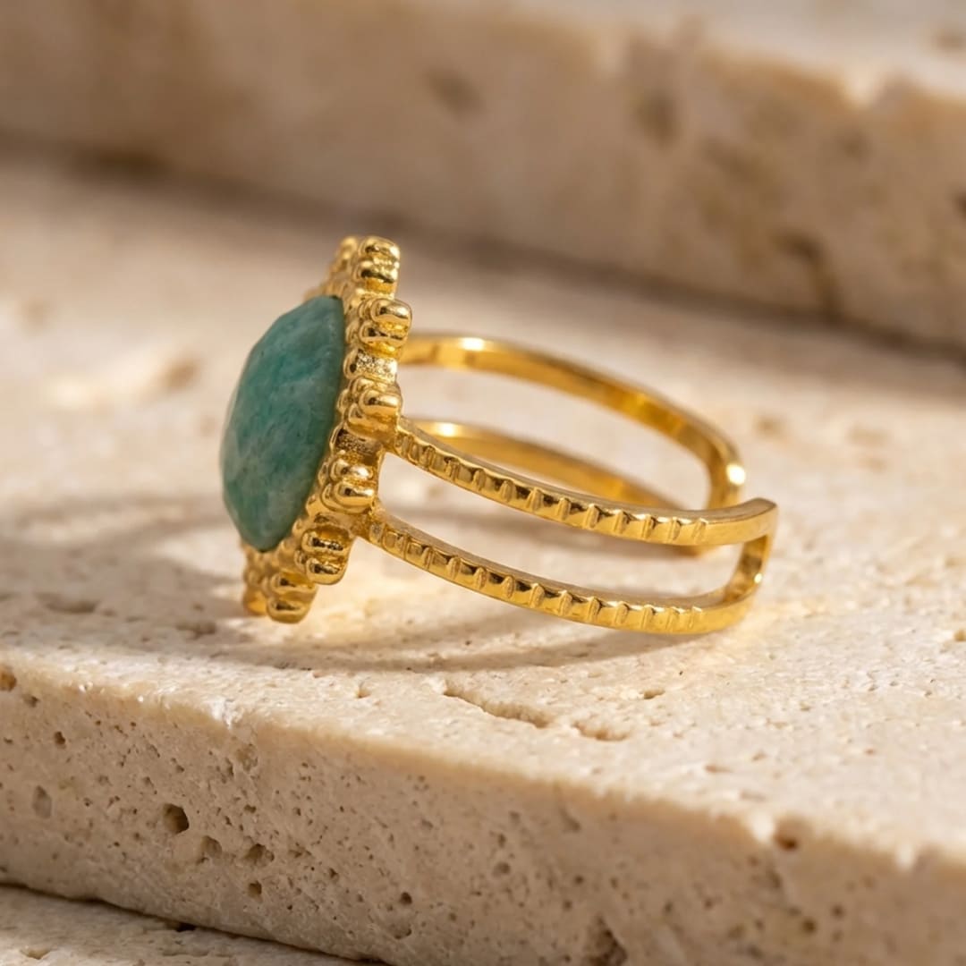 Hand adorned with amazonite ring - KARMAKIND