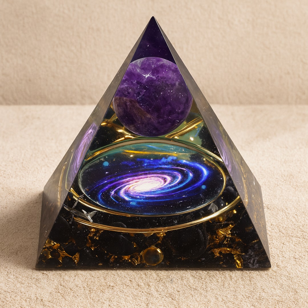 Galaxy Orgonite with Amethyst and Black Obsidian sphere
