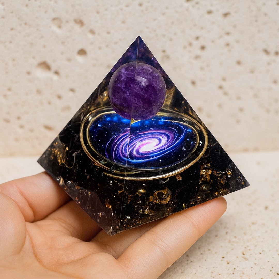 Close-up of the galactic spiral detail on the orgonite