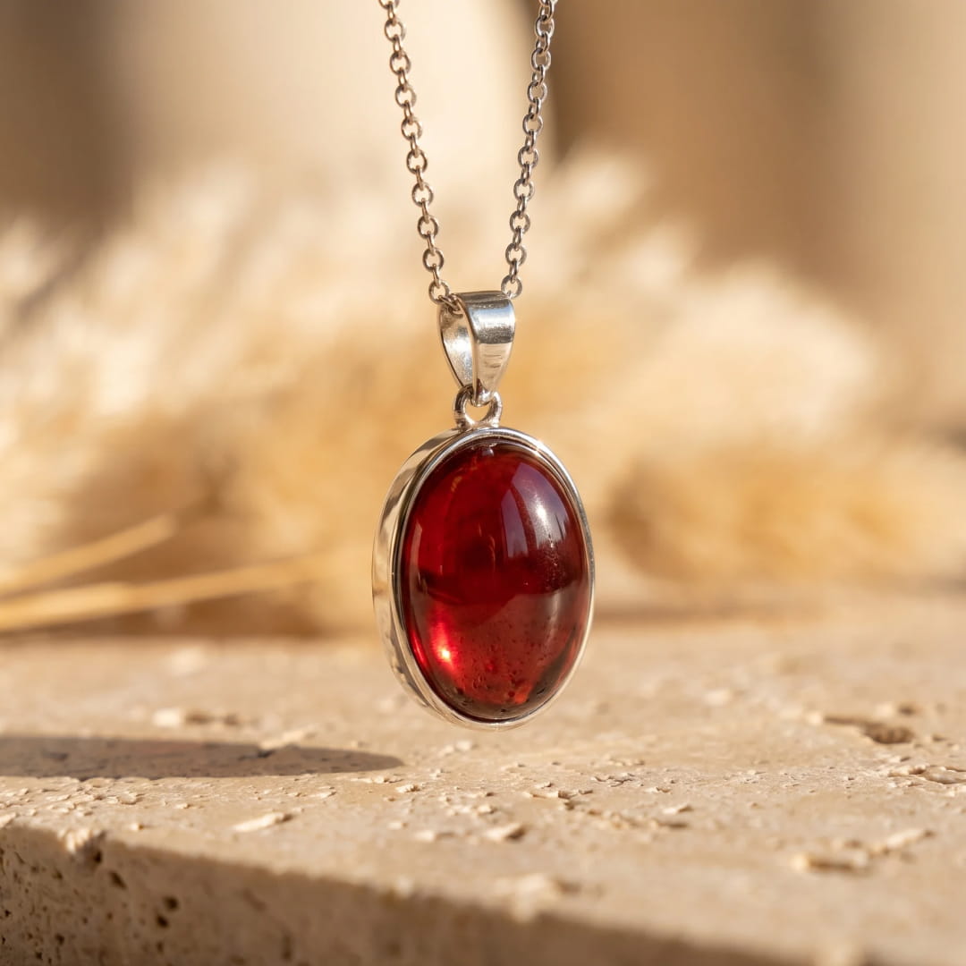"Garnet Heart" Pendant with deep red stone - KARMAKIND